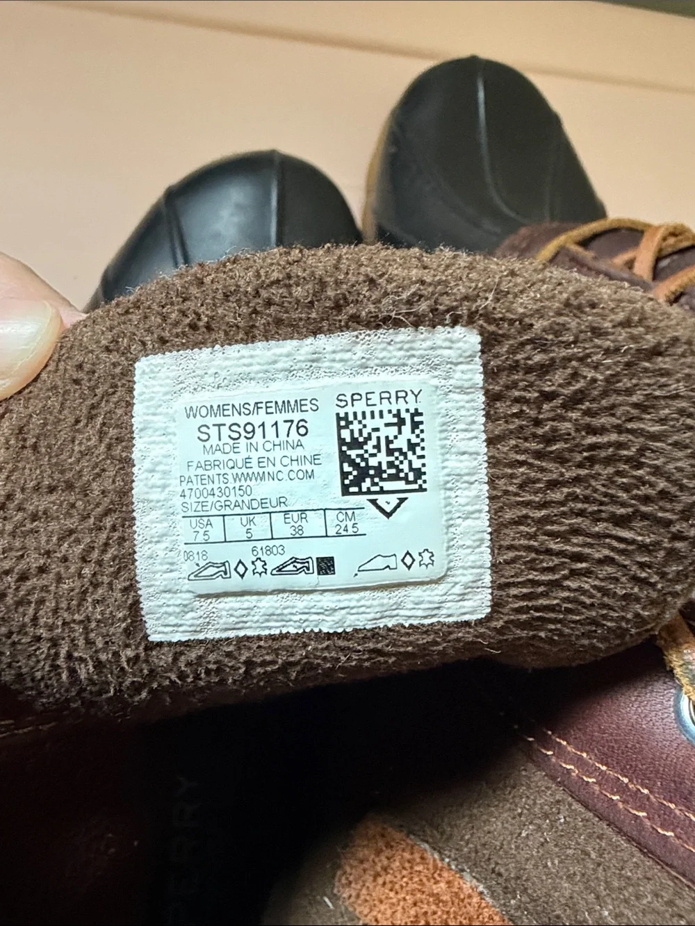 Sperry Brown Leather and Black Rubber Rain Boots with Tan Outsole